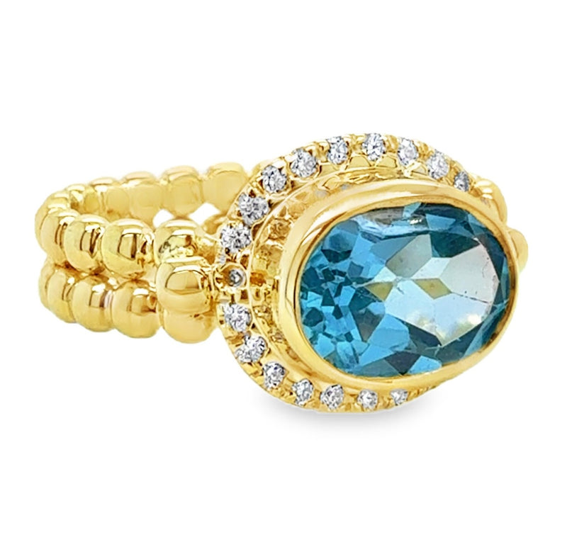 14K YELLOW GOLD BLUE TOPAZ AND DIAMOND RING  #200-00489