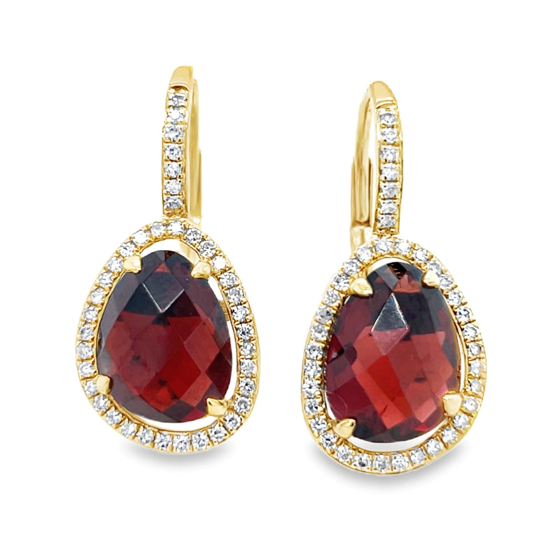 14K YELLOW GOLD GARNET AND DIAMOND EARRINGS  #210-00099