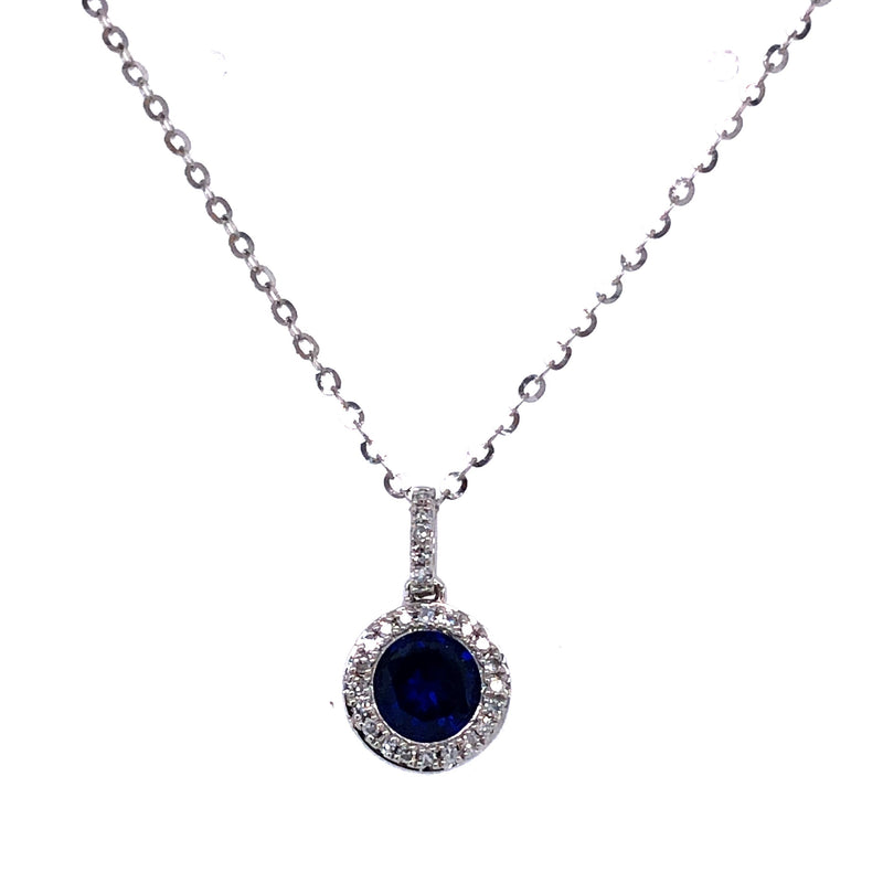 14K WHITE GOLD SAPPHIRE COR AND DIAMOND NECKLACE