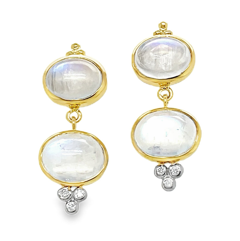 14K YELLOW GOLD MOONSTONE AND DIAMOND EARRINGS  #210-00312