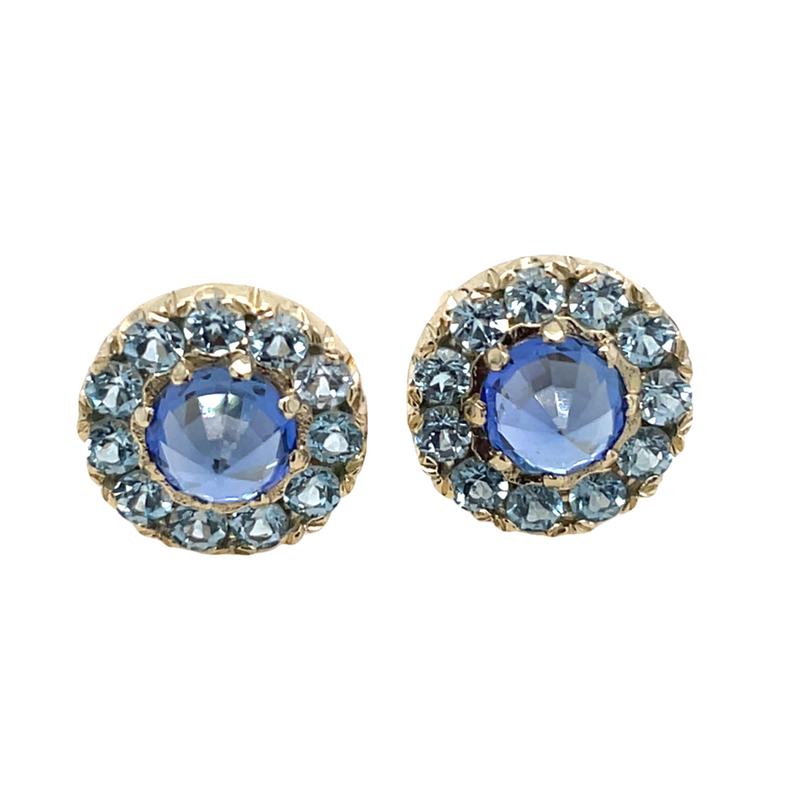 14K YELLOW GOLD SAPPHIRE AND AQUAMARINE EARRINGS