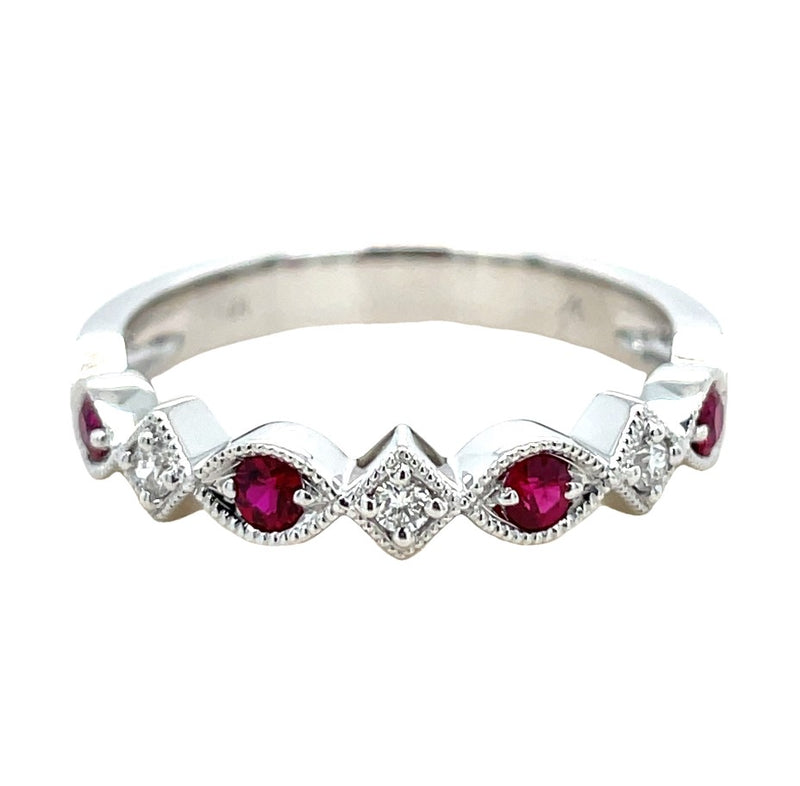 14K WHITE GOLD RUBY AND DIAMOND RING