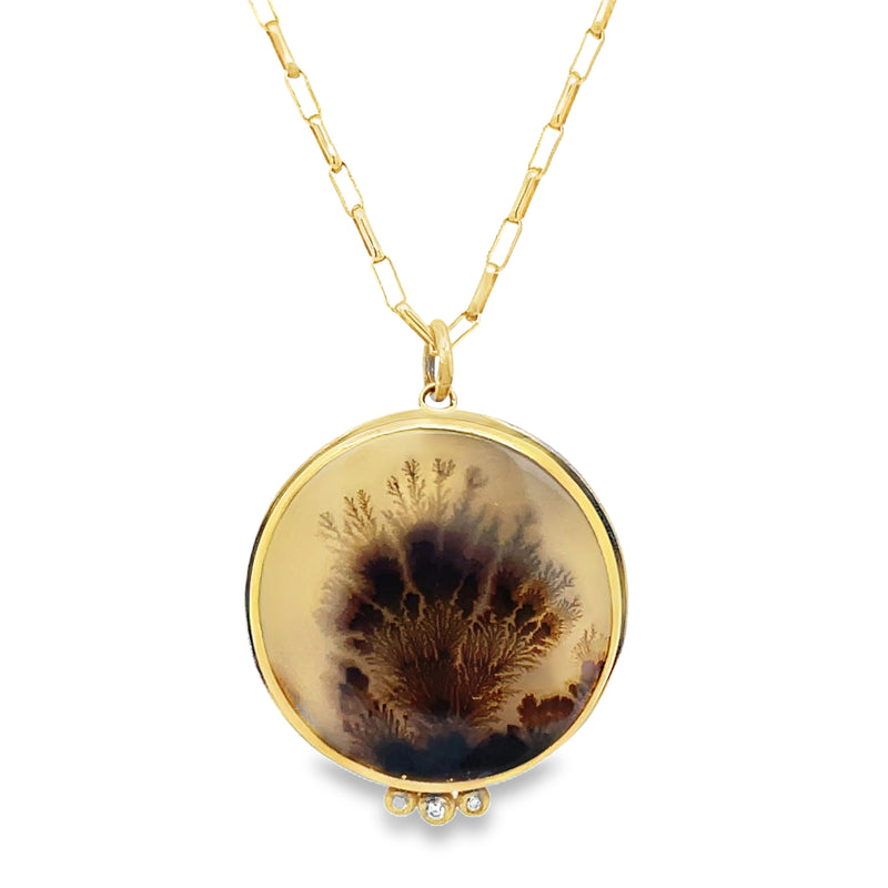 STERLING SILVER AND 14K/22K YELLOW GOLD AGATE AND DIAMOND NECKLACE  #230-00168