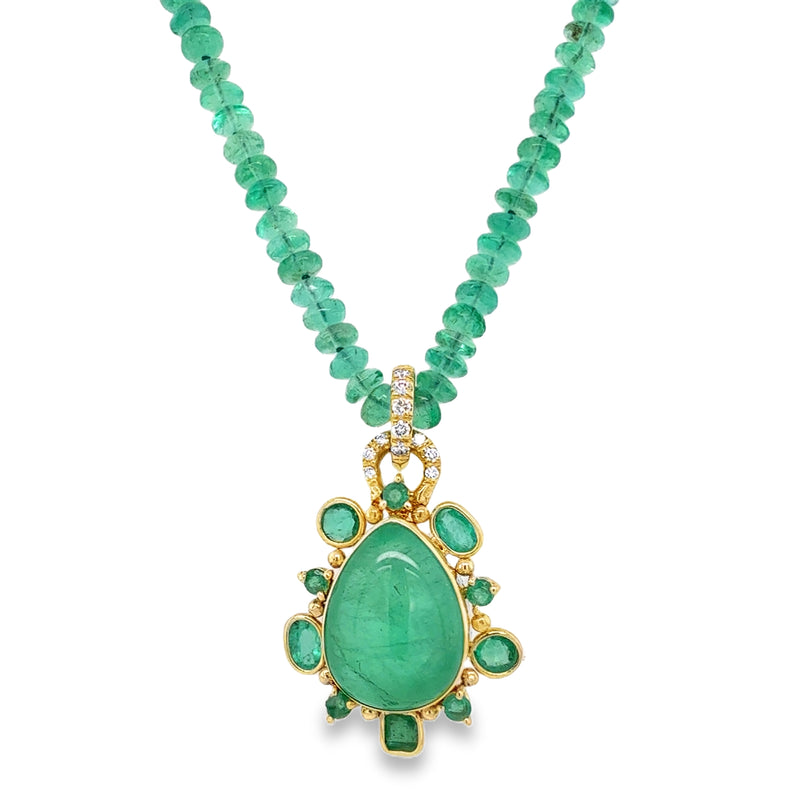 18K YELLOW GOLD EMERALD BEADED NECKLACE  #230-00286
