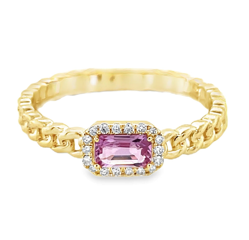 14K YELLOW GOLD PINK SAPPHIRE AND DIAMOND RING.  #200-00084