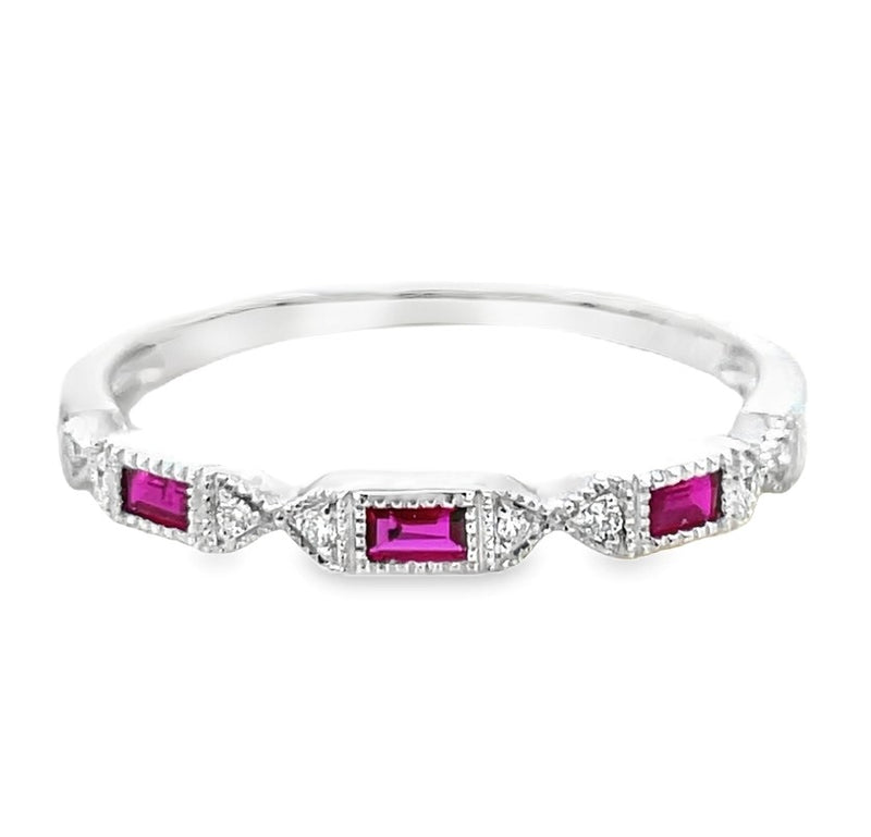 14K WHITE GOLD RUBY AND DIAMOND RING  #200-00430