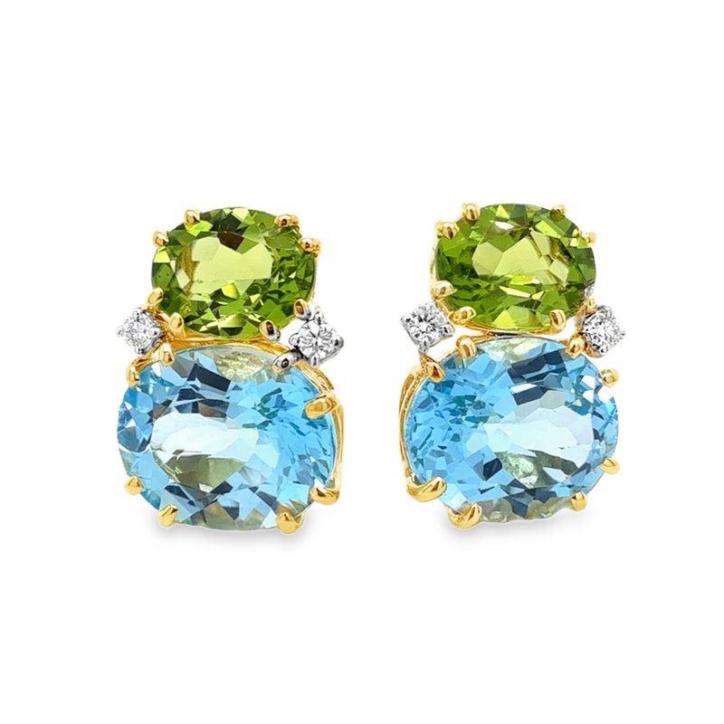 14K YELLOW GOLD PERIDOT, BLUE TOPAZ AND DIAMOND EARRINGS  #210-00463
