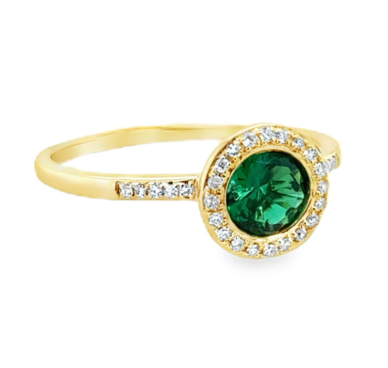 14K YELLOW GOLD EMERALD CORUNDUM AND DIAMOND RING  #200-00465