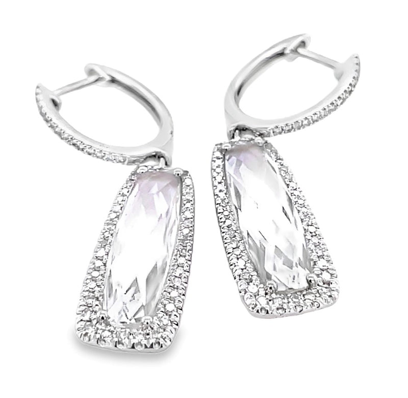 14K WHITE GOLD WHITE TOPAZ AND DIAMOND EARRINGS  #210-00060