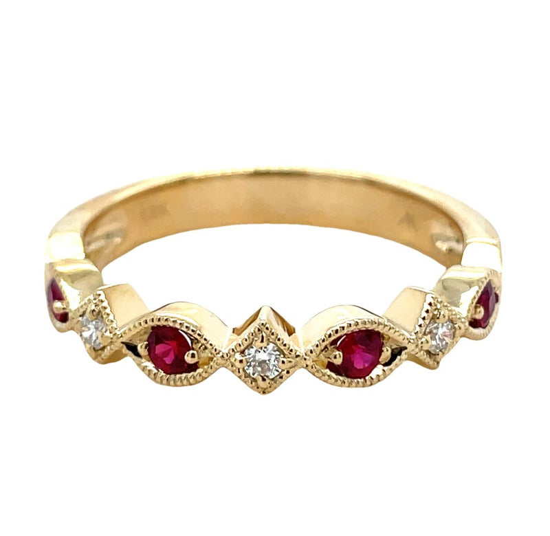 14K YELLOW GOLD RUBY AND DIAMOND RING