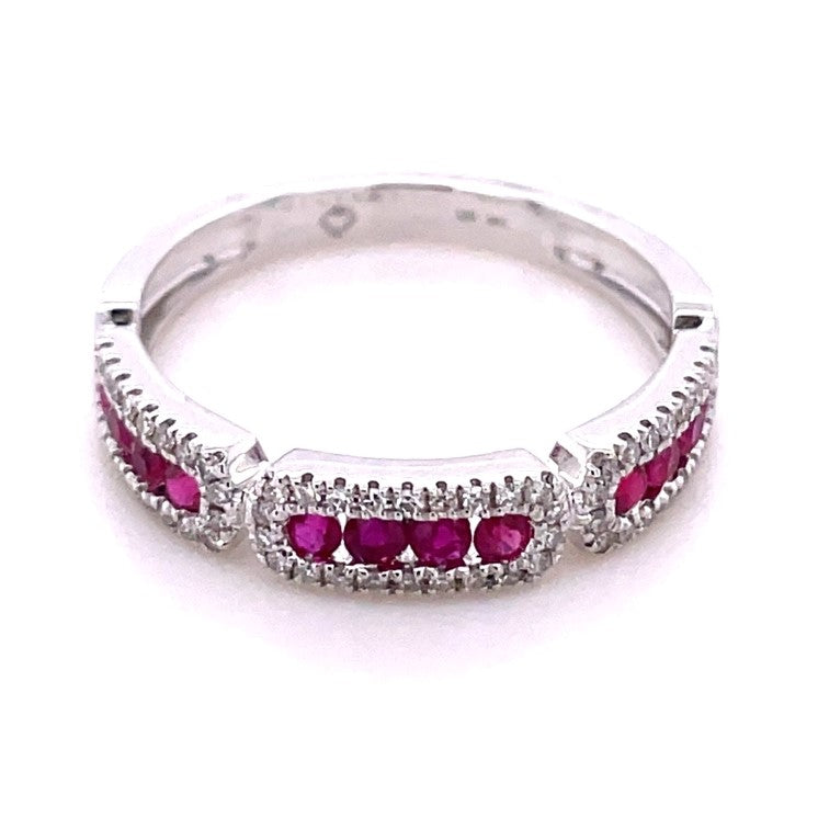 14K WHITE GOLD RUBY AND DIAMOND RING