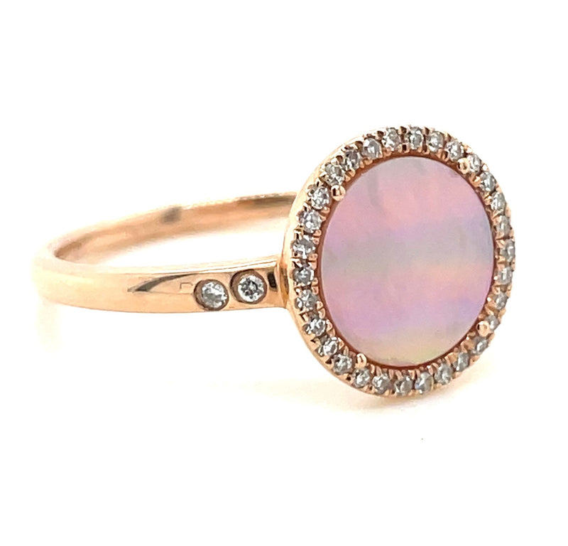 14K ROSE GOLD MOTHER OF PEARL AND DIAMOND RING