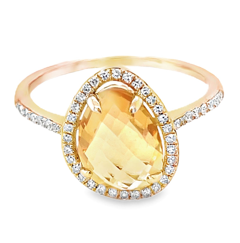 14K YELLOW GOLD CITRINE AND DIAMOND RING  #200-00139