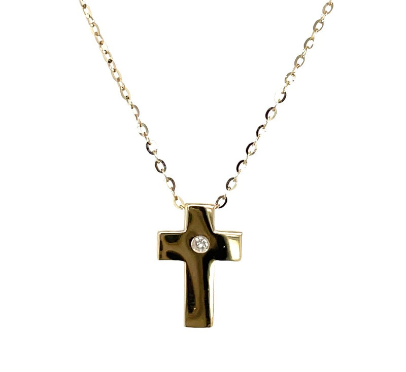 14K YELLOW GOLD CROSS NECKLACE