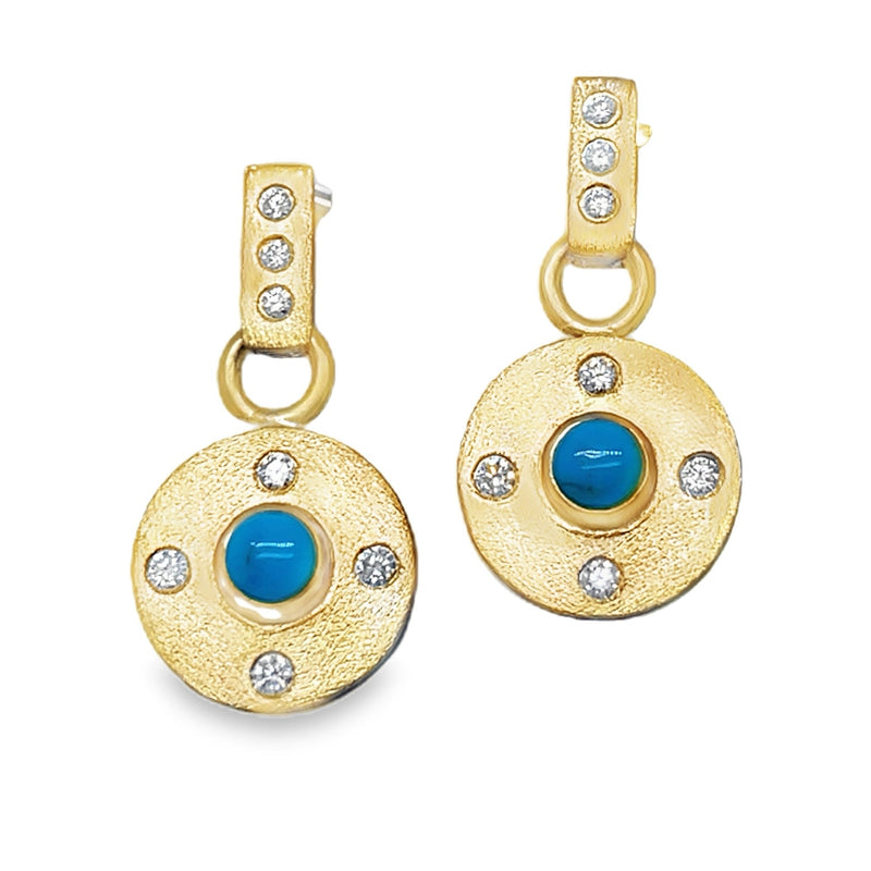 STERLING SILVER AND 18K YELLOW GOLD TURQUOISE AND DIAMOND EARRINGS  #210-00423