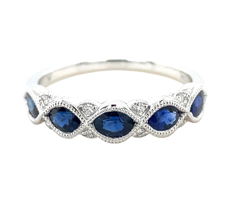 14K WHITE GOLD SAPPHIRE AND DIAMOND RING