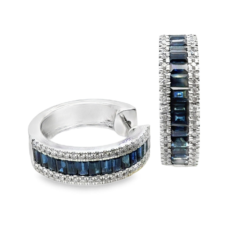 14K WHITE GOLD SAPPHIRE AND DIAMOND EARRINGS  #210-00455