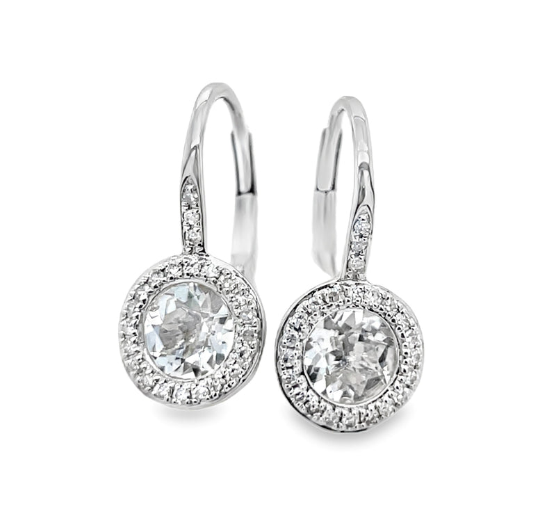 14K WHITE GOLD WHITE TOPAZ AND DIAMOND EARRINGS  #210-00166