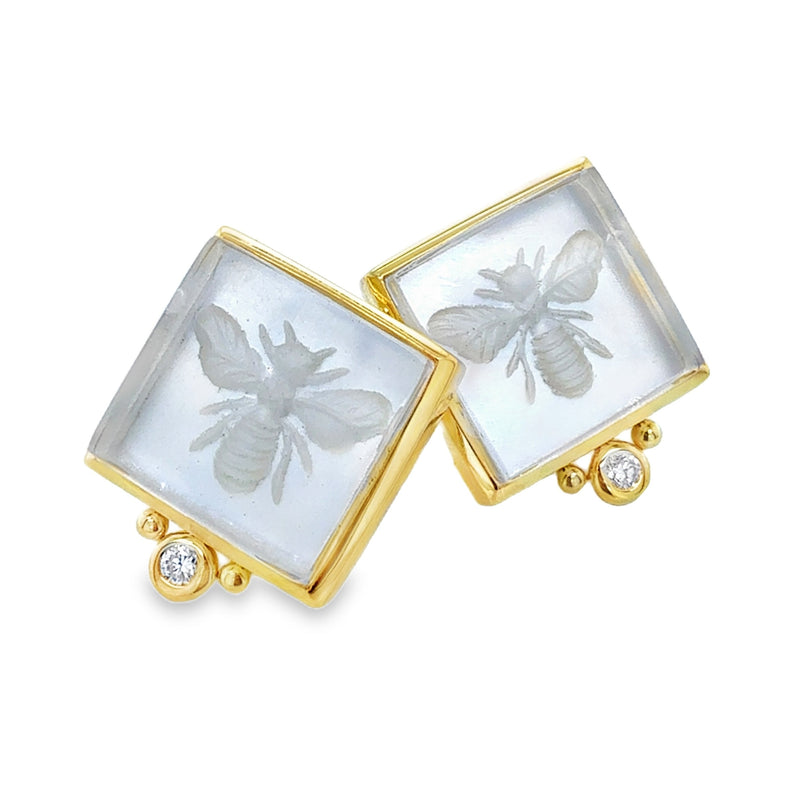14K YELLOW GOLD MOTHER OF PEARL AND DIAMOND EARRINGS  #210-00467