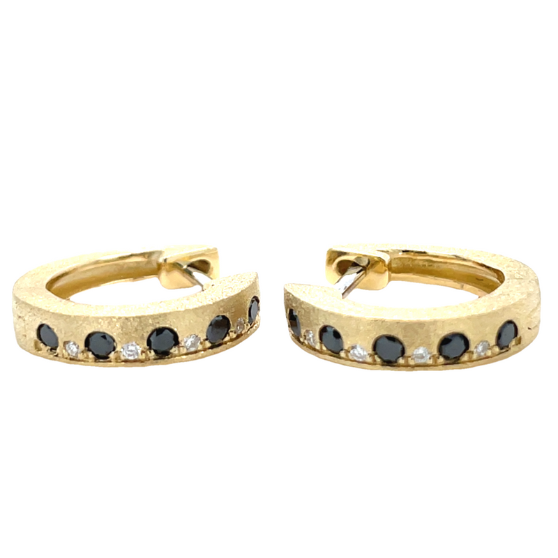 14K YELLOW GOLD BLACK AND WHITE DIAMOND EARRINGS