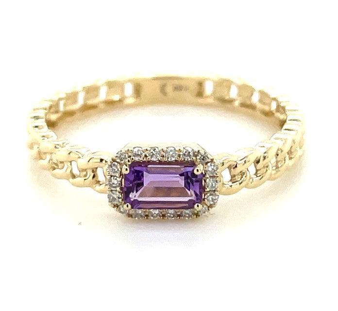 14K YELLOW GOLD AMETHYST AND DIAMOND RING