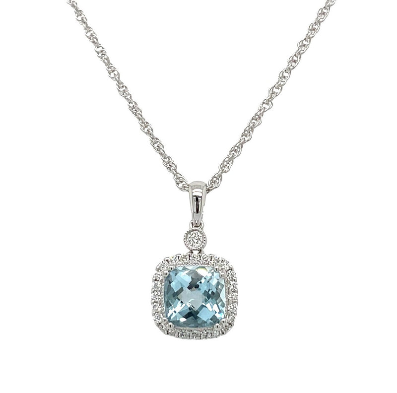 14K WHITE GOLD AQUAMARINE AND DIAMOND NECKLACE