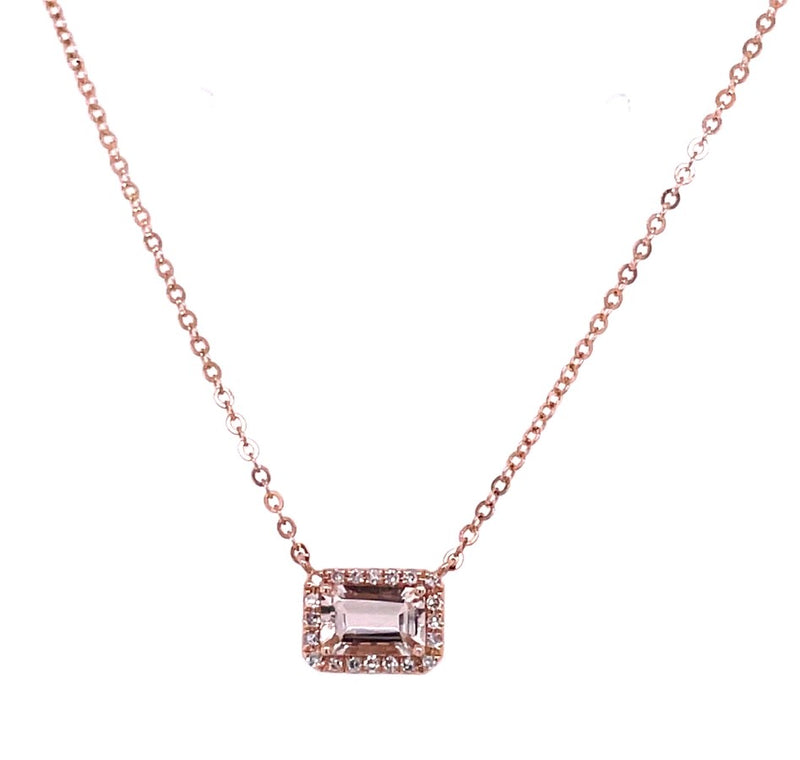 14K ROSE GOLD MORGANITE AND DIAMOND NECKLACE