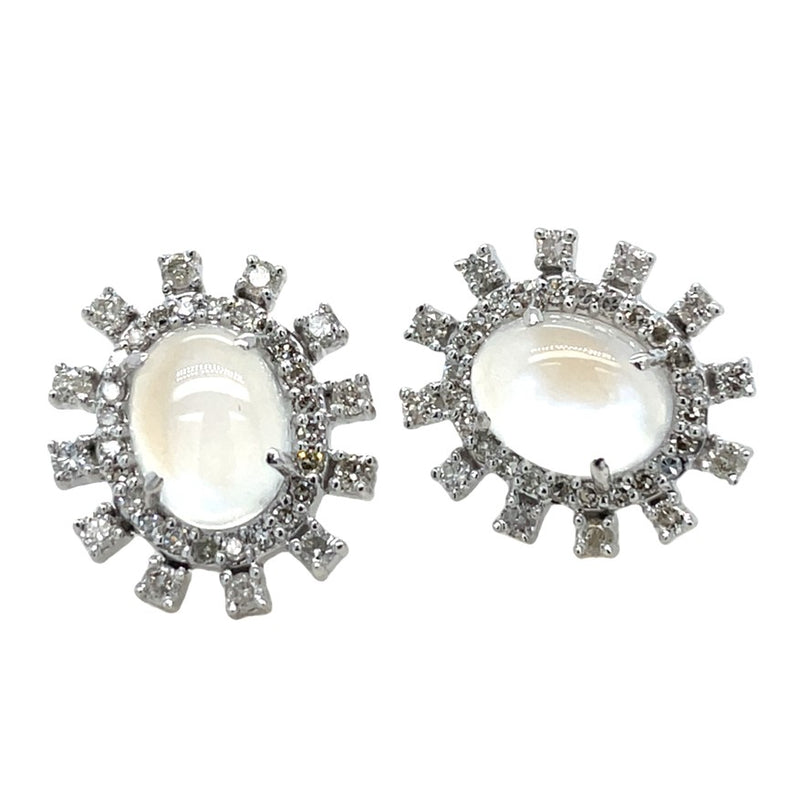 14K WHITE GOLD MOONSTONE AND DIAMOND EARRINGS