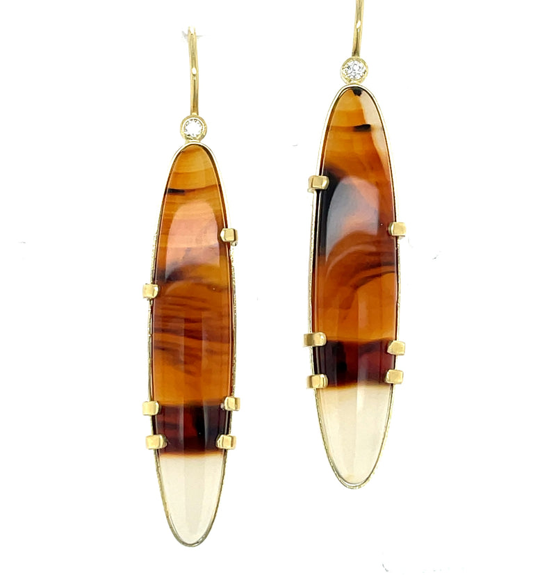 18K YELLOW GOLD AGATE AND DIAMOND EARRINGS