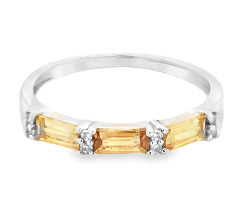 STERLING SILVER CITRINE AND DIAMOND RING  #200-00134