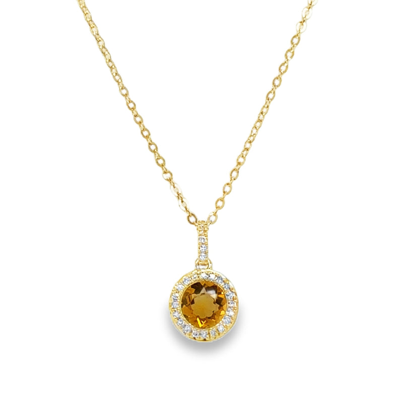 14K YELLOW GOLD CITRINE AND DIAMOND NECKLACE  #235-00310