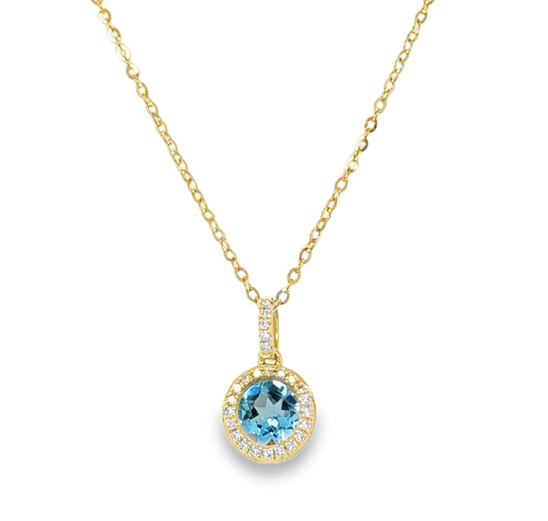 14K YELLOW GOLD BLUE TOPAZ AND DIAMOND NECKLACE  #235-00308