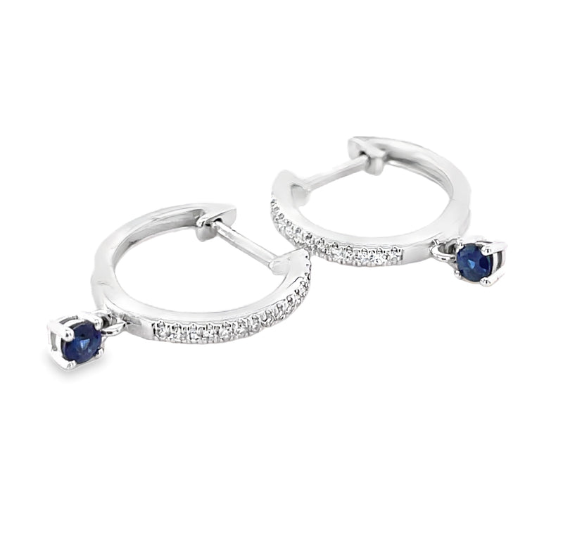 14K WHITE GOLD SAPPHIRE AND DIAMOND EARRINGS  #210-00126