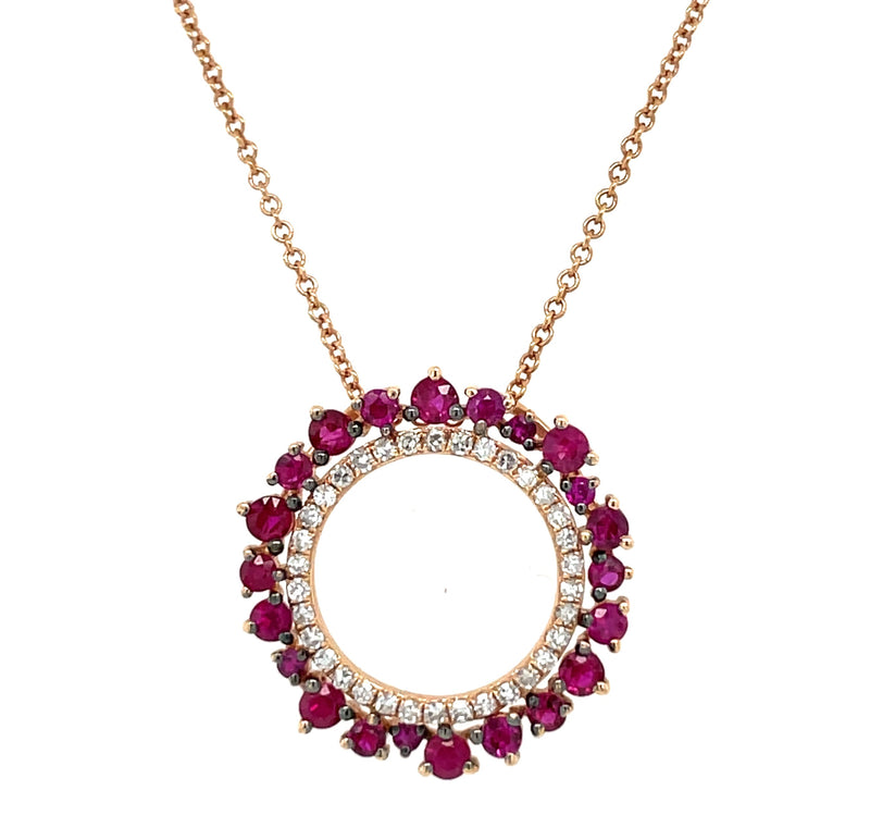 14K ROSE GOLD RUBY AND DIAMOND NECKLACE
