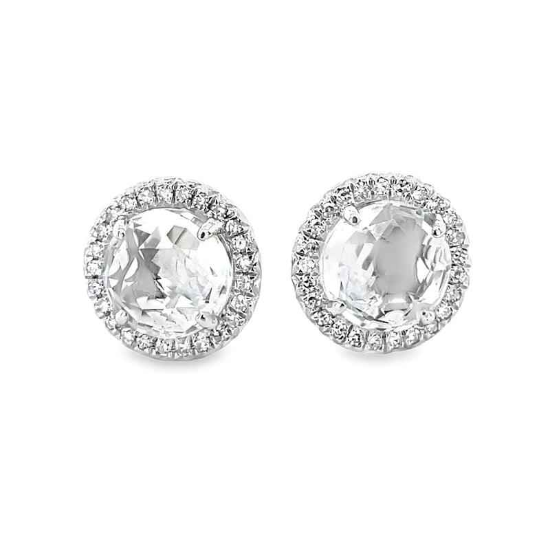 14K WHITE GOLD WHITE TOPAZ AND DIAMOND EARRINGS  #210-00324