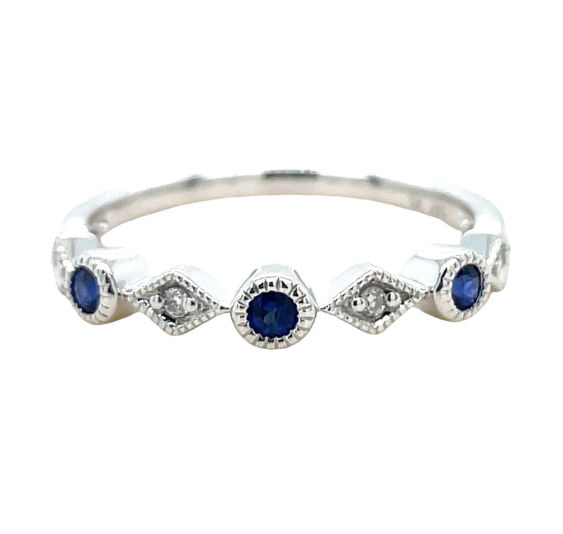 14K WHITE GOLD SAPPHIRE AND DIAMOND RING