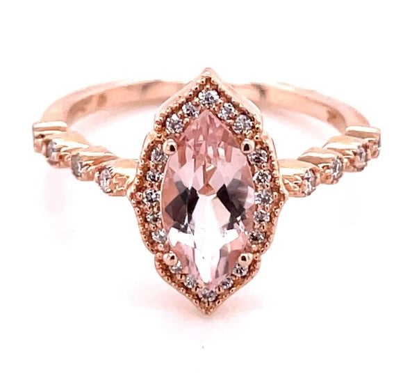 14K ROSE GOLD MORGANITE AND DIAMOND RING