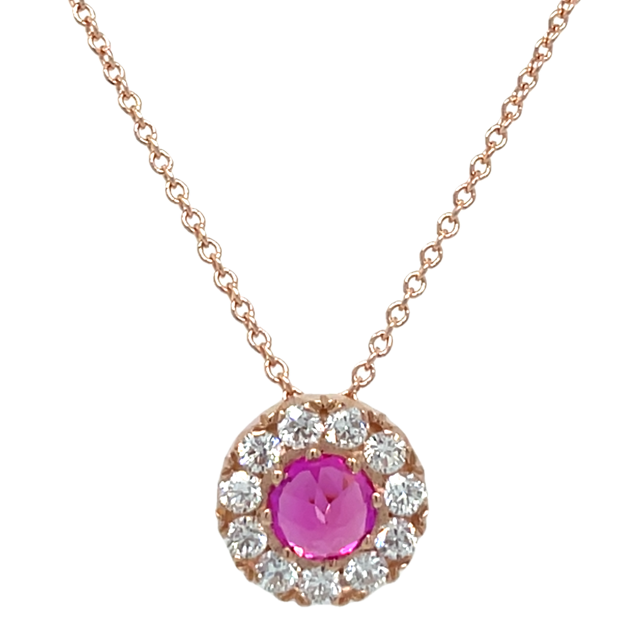 14K ROSE GOLD PINK SAPPHIRE AND DIAMOND NECKLACE