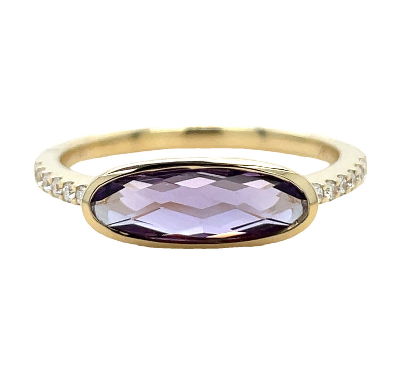 14K YELLOW GOLD AMETHYST AND DIAMOND RING