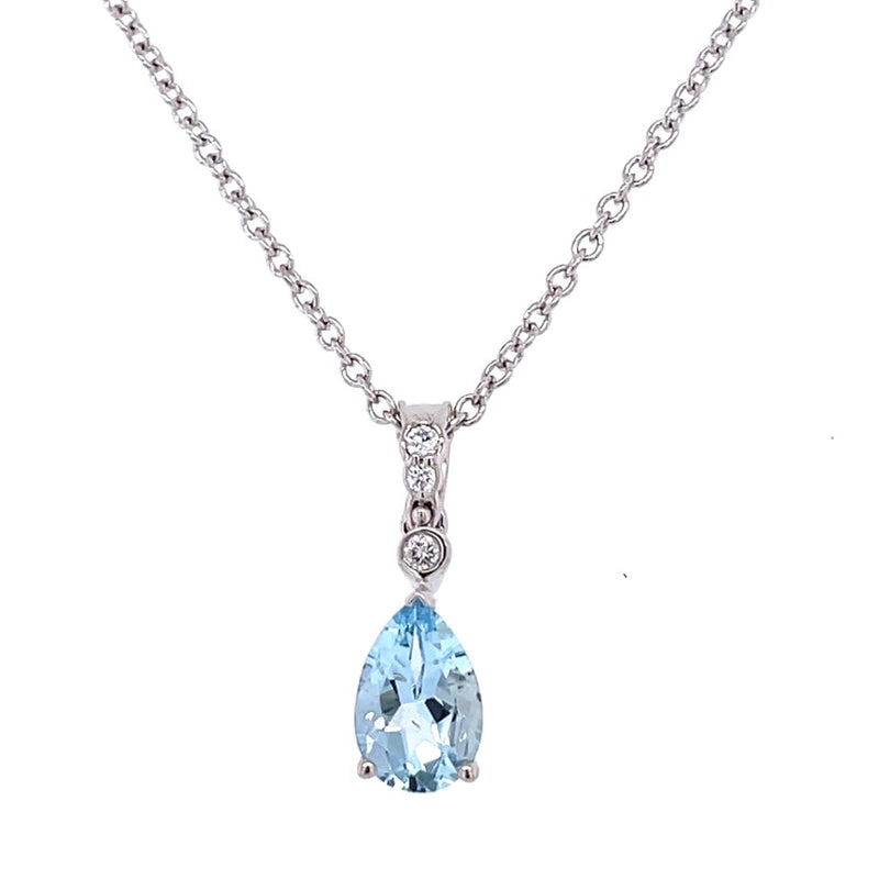 14K WHITE GOLD AQUAMARINE AND DIAMOND NECKLACE