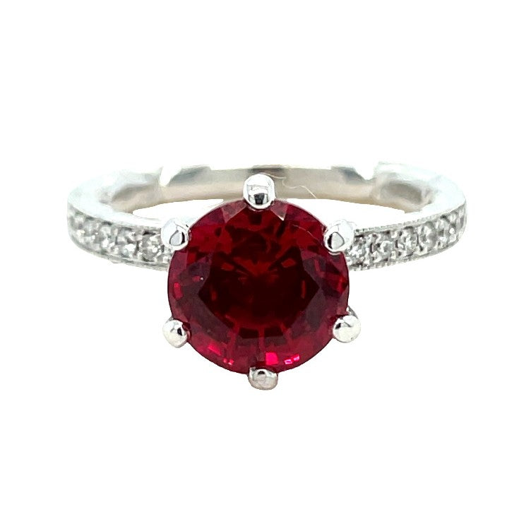 14K WHITE GOLD RUBY AND DIAMOND RING