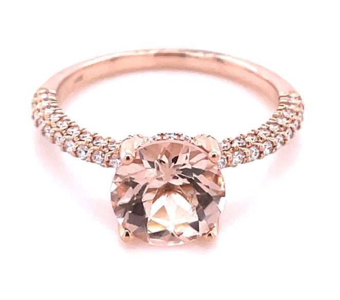 14K ROSE GOLD MORGANITE AND DIAMOND RING