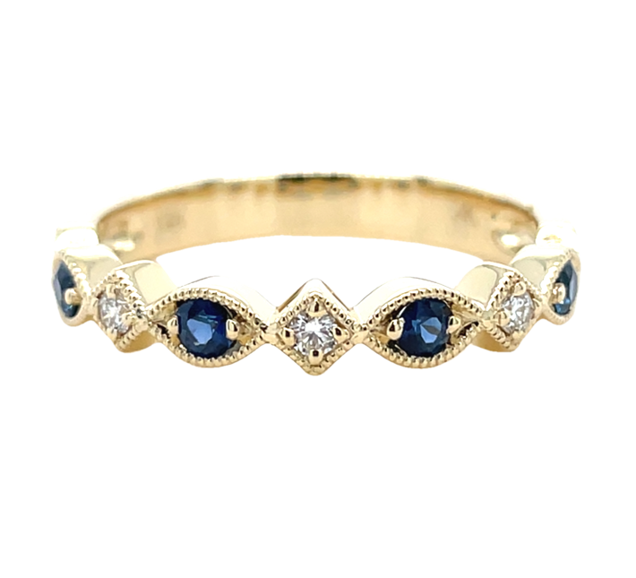 14K YELLOW GOLD SAPPHIRE AND DIAMOND RING