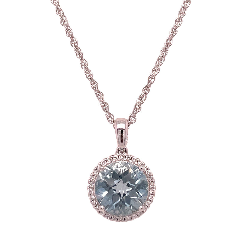 14K WHITE GOLD AQUAMARINE AND DIAMOND NECKLACE