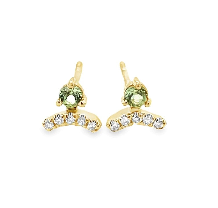 14K YELLOW GOLD PERIDOT AND DIAMOND EARRINGS  #210-00292
