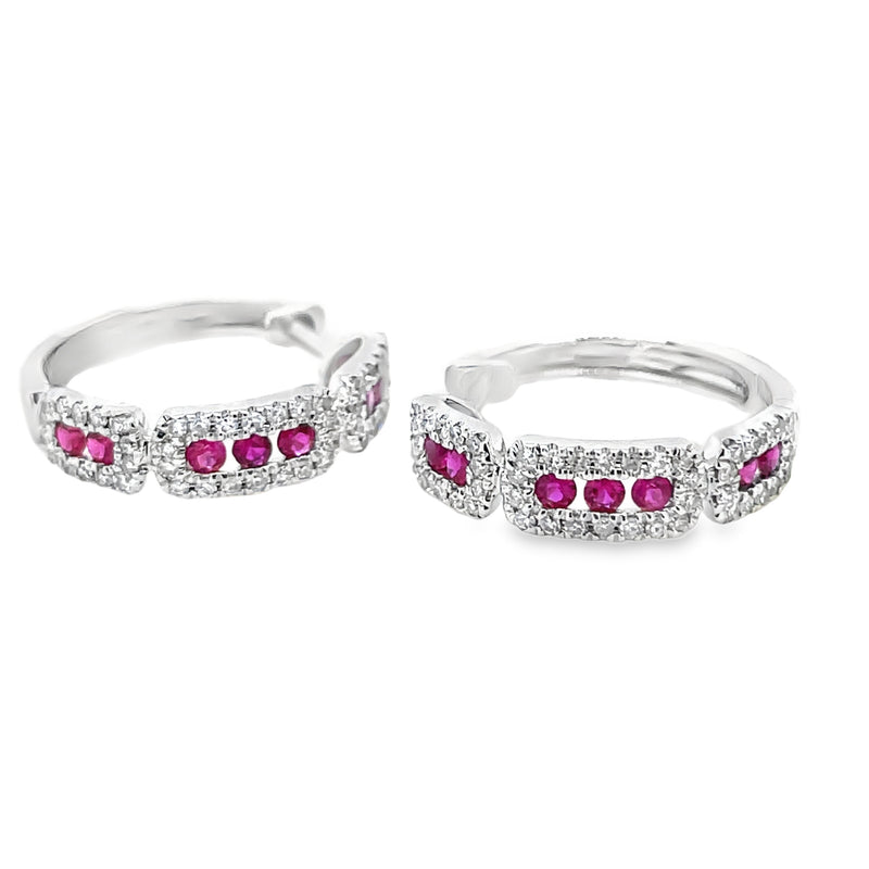 14K WHITE GOLD RUBY AND DIAMOND EARRINGS  #210-00087