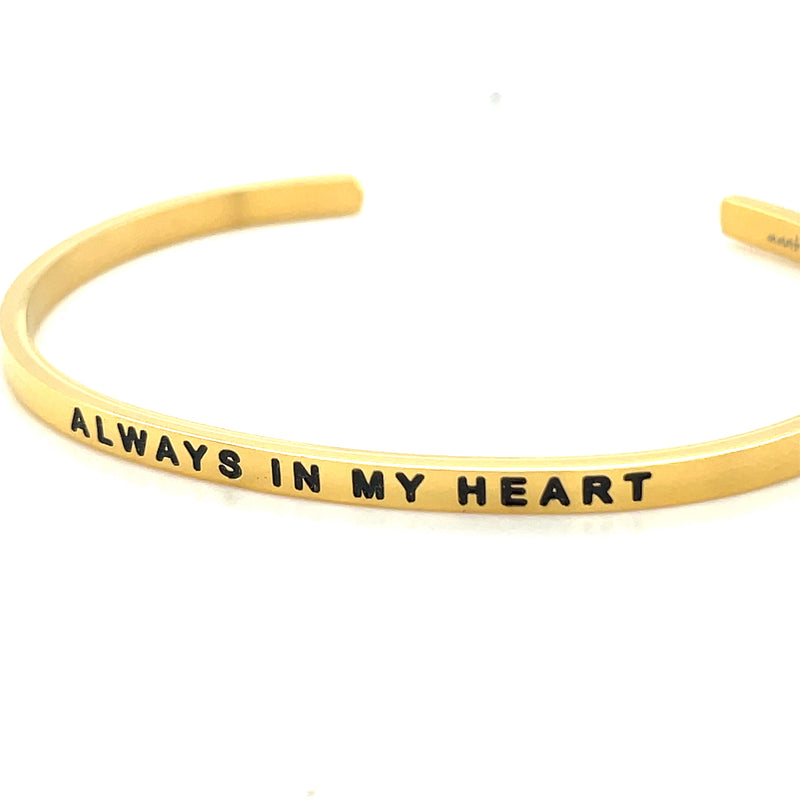 YELLOW GOLD PLATED STAINLESS STEELMANTRA CUFF BRACELET