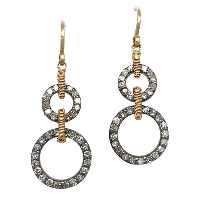 STERLING SILVER AND 14K YELLOW GOLD DIAMOND EARRINGS  #150-00130