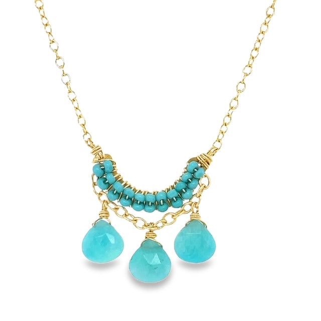 GOLD FILLED AMAZONITE AND TURQUOISE NECKLACE  #805-00124