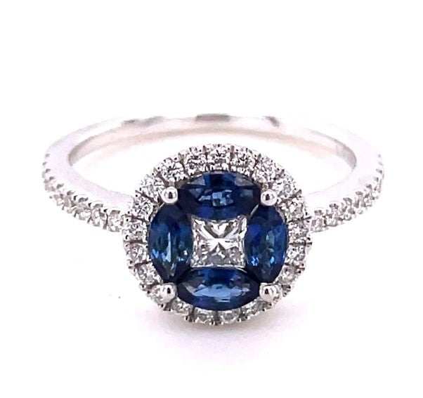 14K WHITE GOLD SAPPHIRE AND DIAMOND RING